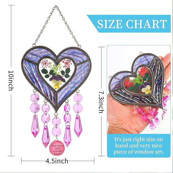 Mom's Birthday Gift Cool Purple Glass Heart-Shaped Sun Catcher-VerdiqueGarden
