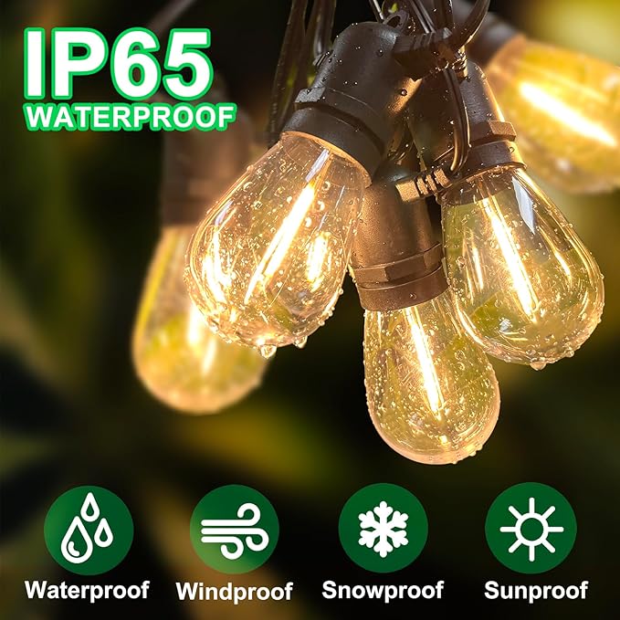 102(96+6) ft Solar String Lights Outdoor, Waterproof with USB Port Remote Control Solar Patio Lights,32 Shatterproof S14 Bulbs,1W Soft White-VerdiqueGarden