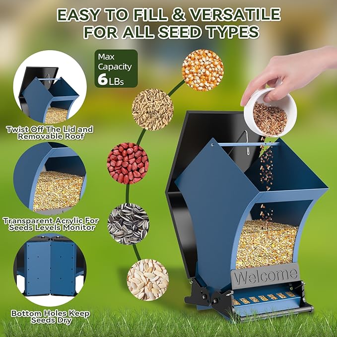 Wildpark Squirrel Proof Bird Feeders for Outdoors, 5LB Metal Hanging Feeders, Large Wild Feeders for Cardinals, Chickadees, Durable Backyard Feeders -One in Blue-VerdiqueGarden
