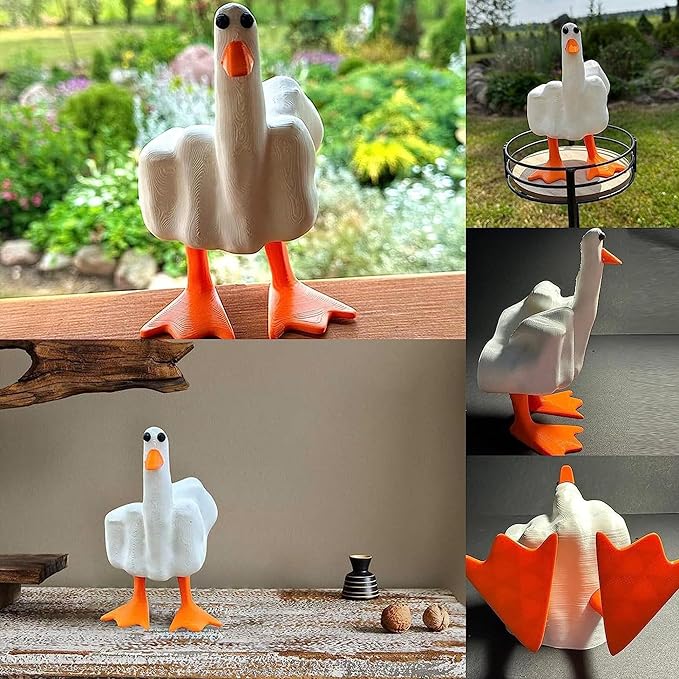 Middle Finger Duck You Figurine Middle Finger Desk Decor Funny Garden Decor Statues Figurines Ornaments for Home, Patio, Lawn, Yard, Office, Outdoor Decorations, Garden Gifts (White+Yellow)-VerdiqueGarden