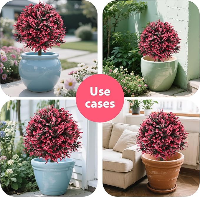 28" Set of 2 Artificial Boxwood Topiary Ball Bush for Outdoor with Ground Spike, UV Resistant Faux Greenery Shrubs, Fake Rose&Green Boxwood Plants for Garden, Yard, Porch, Patio Decor-VerdiqueGarden