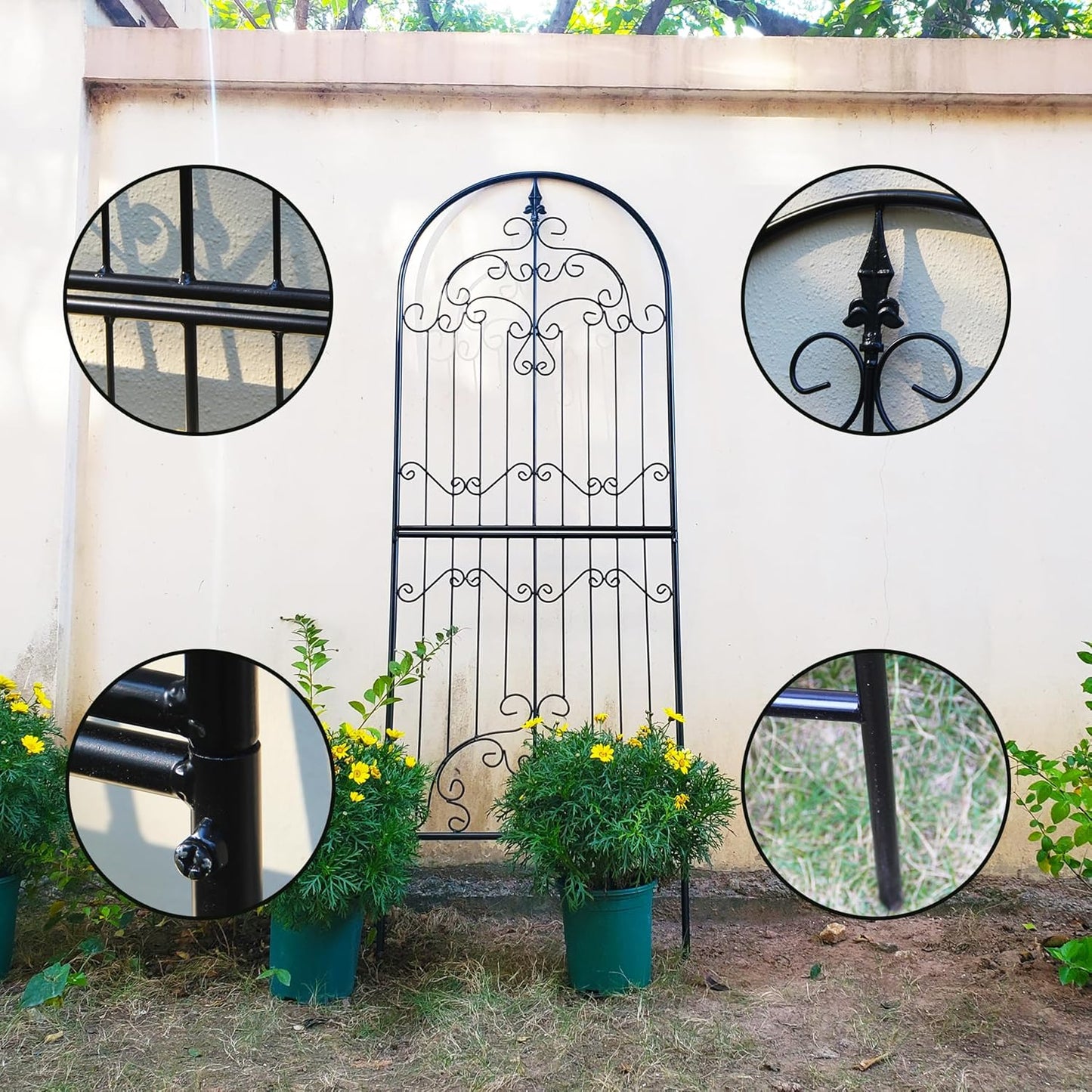 Trellis for Climbing Plants 70.8" H x 25.6" W Metal Wrought Iron Outdoor Wall Panel for Vines Flowers Elegant Accent Decorative Garden Structure-VerdiqueGarden