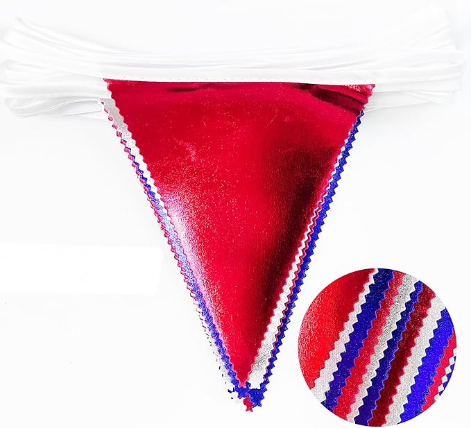 Red Blue Silver Party Decorations Metallic Fabric Triangle Pennant Banner Flag Bunting Garland for Graduations 4th of July American USA National Day Patriotic Veterans Birthday Outdoor Party Supplies-VerdiqueGarden