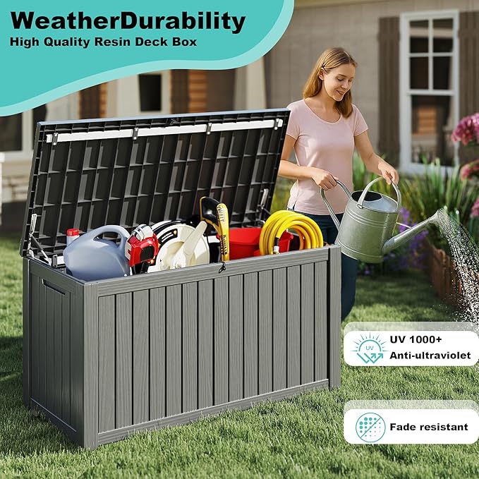 150Gal Outdoor Deck Box Waterproof, Lager Patio Storage Box Indoor and Outdoor Use, Lockable Resin Storage Bin for Patio Furniture Cushions Garden Tools, Package Delivery,UV Resistant-Black-VerdiqueGarden