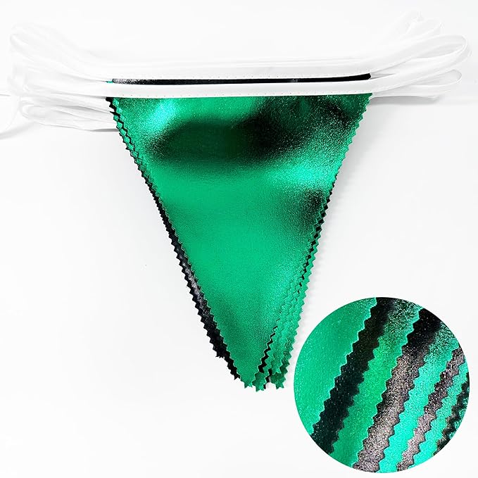 Black Green Party Decorations Metallic Fabric Triangle Pennant Banner Flag Bunting Garland for Video Game Soccer Birthday Graduations Wedding Bachelorette Halloween Outdoor Holiday Party Supplies-VerdiqueGarden