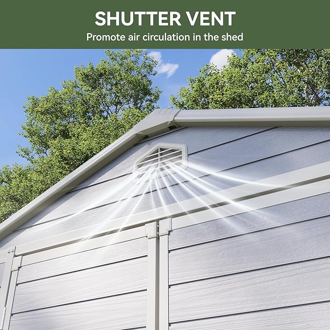 Aoxun 8 X 6.2 FT Resin Storage Shed Outdoor Plastic Large Garden Shed with Lockable Door, Floor for Backyard, Garden, Patio, Lawn, Grey (Grey, 8' x 6.2')-VerdiqueGarden