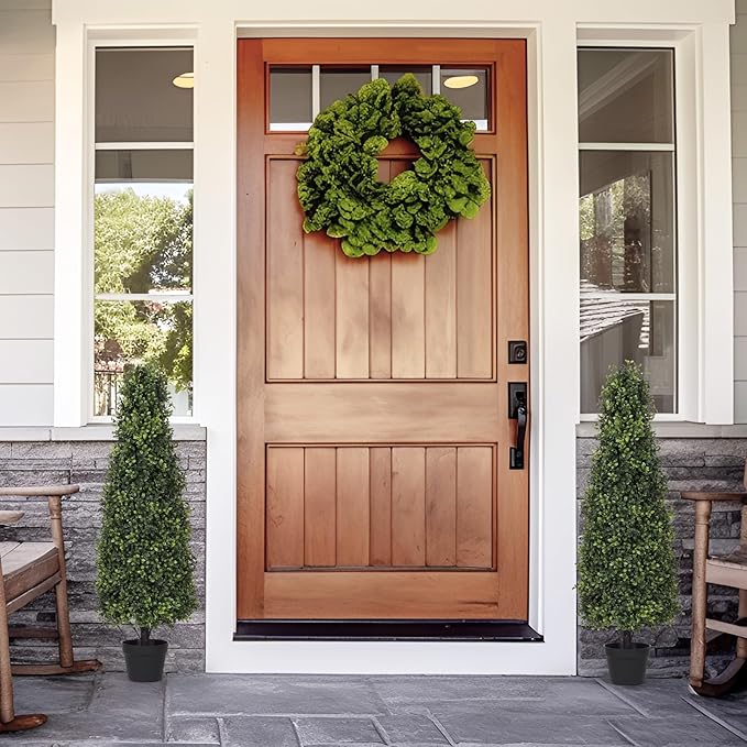 4ft Artificial Boxwood Topiary Trees (Set of 2) - UV Resistant Faux Plants Outdoor, Realistic 48in Fake Potted Bushes and Shrubs for Front Porch, Planter, Patio - Low Maintenance & Evergreen-VerdiqueGarden