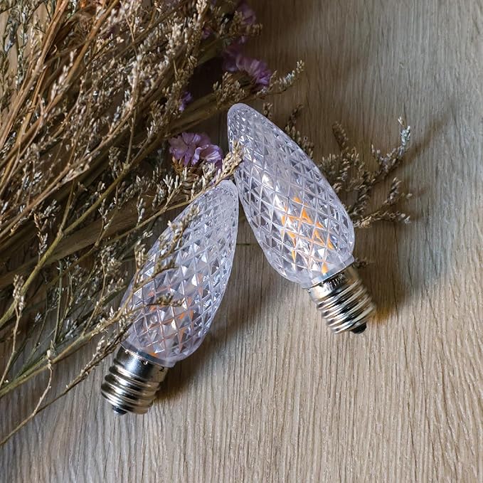 50Pack C9 Christmas LED Light Bulbs, Strawberry Replacement Bulb 2200K Warm White Shatterproof & Waterproof Outdoor String Light Bulbs, E17 Candelabra Base Edison Bulbs for Holiday Decoration-VerdiqueGarden