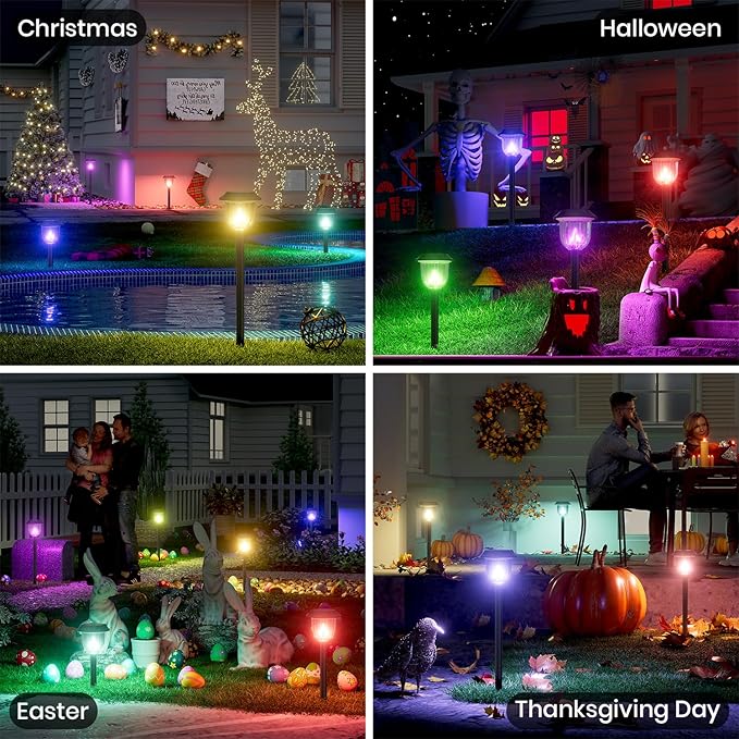 AOSEA 4 Pack Solar Pathway Lights Outdoor Waterproof - Auto RGB Color Changing Solar Lights for Outside, IP65 Rated, 12H Bright Landscape Lighting, Durable Plastic - Perfect for Garden & Walkway-VerdiqueGarden