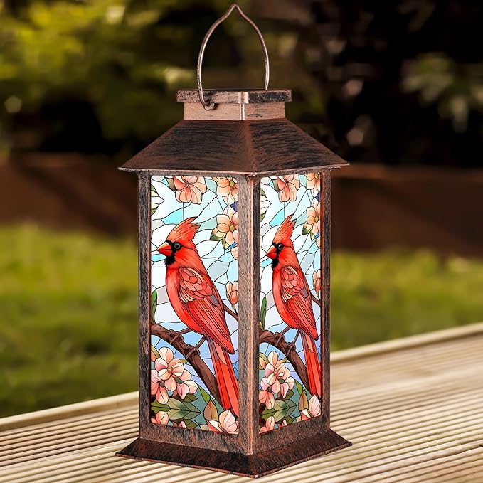 Solar Lantern Outdoor Waterproof Cardinal Garden Decor Birthday Gifts for Women Mom and Grandma Solar LED Plastic Decorative Hanging Light for Yard(Cardinal)-VerdiqueGarden