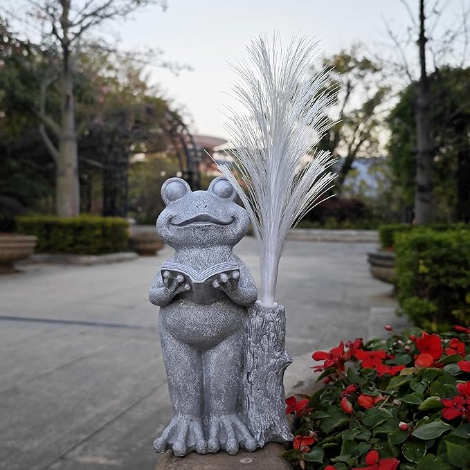Frog Statue Solar Garden Decor,Resin Frog Statues and Colour Changing Optical Fiber Solar Lights,Outdoor Decoration for Balcony, Garden, Patio, Yard, Lawn,Gifts for Mom Grandma-VerdiqueGarden