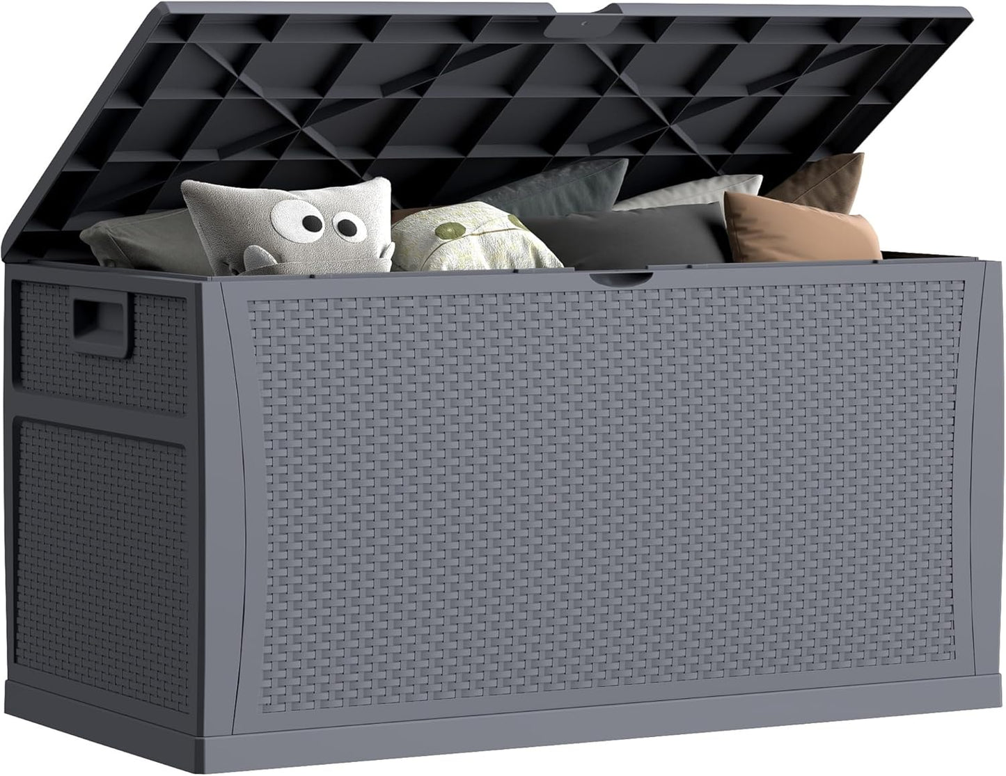 121 Gallon Outdoor Storage Box Large, Lockable Outside Storage Containers Waterproof Patio Cushions Deck Boxes, Rattan Plastic Garden Hose Boxes Resin Pool Storage Bins, Grey-VerdiqueGarden