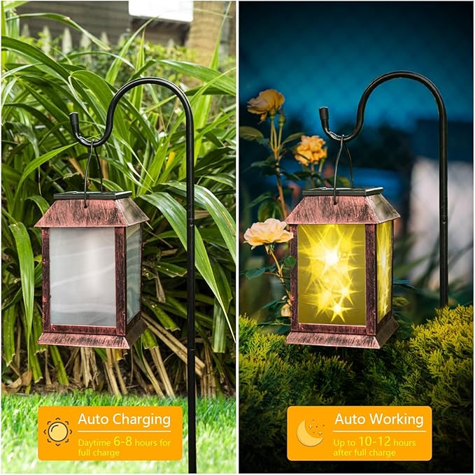 Solar Lanterns Outdoor Waterproof Upgraded Flashing Mode Solar Lantern Outdoor Lights Vintage Medieval Decor 3D Starry Hanging Outdoor Lanterns Lights Stake Lights for Yard Garden Decor（2PCS）-VerdiqueGarden