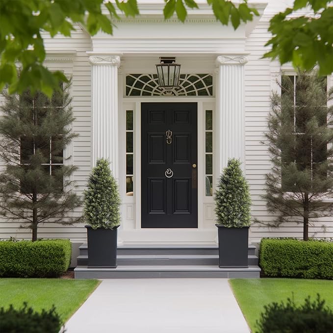 3FT Artificial Cedar Topiary Trees, Fake Cypress Trees Faux Pine Shrubs Plants, Evergreen Plants for Home Porch Decor Set of 2-VerdiqueGarden