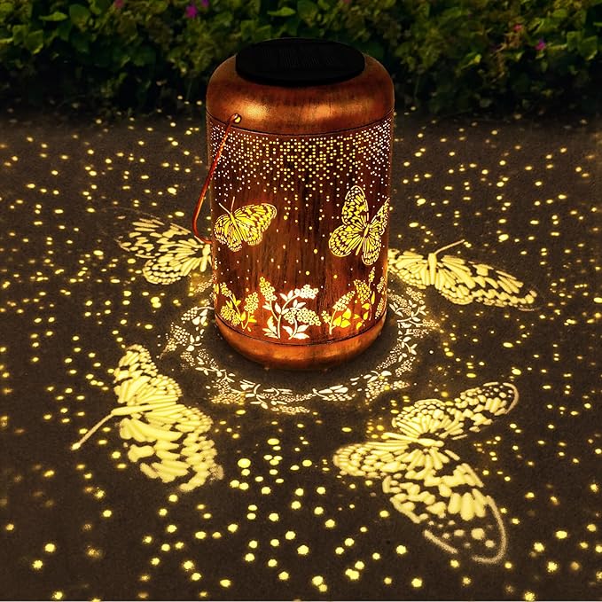 Solar Lanterns Outdoor Butterfly Hanging Lantern Lights, Gardening Gifts for Mom Women Grandma Solar Lights Waterproof LED Mode Change Metal Solar Garden Decor for Patio Yard Lawn Landscape Tabletop-VerdiqueGarden