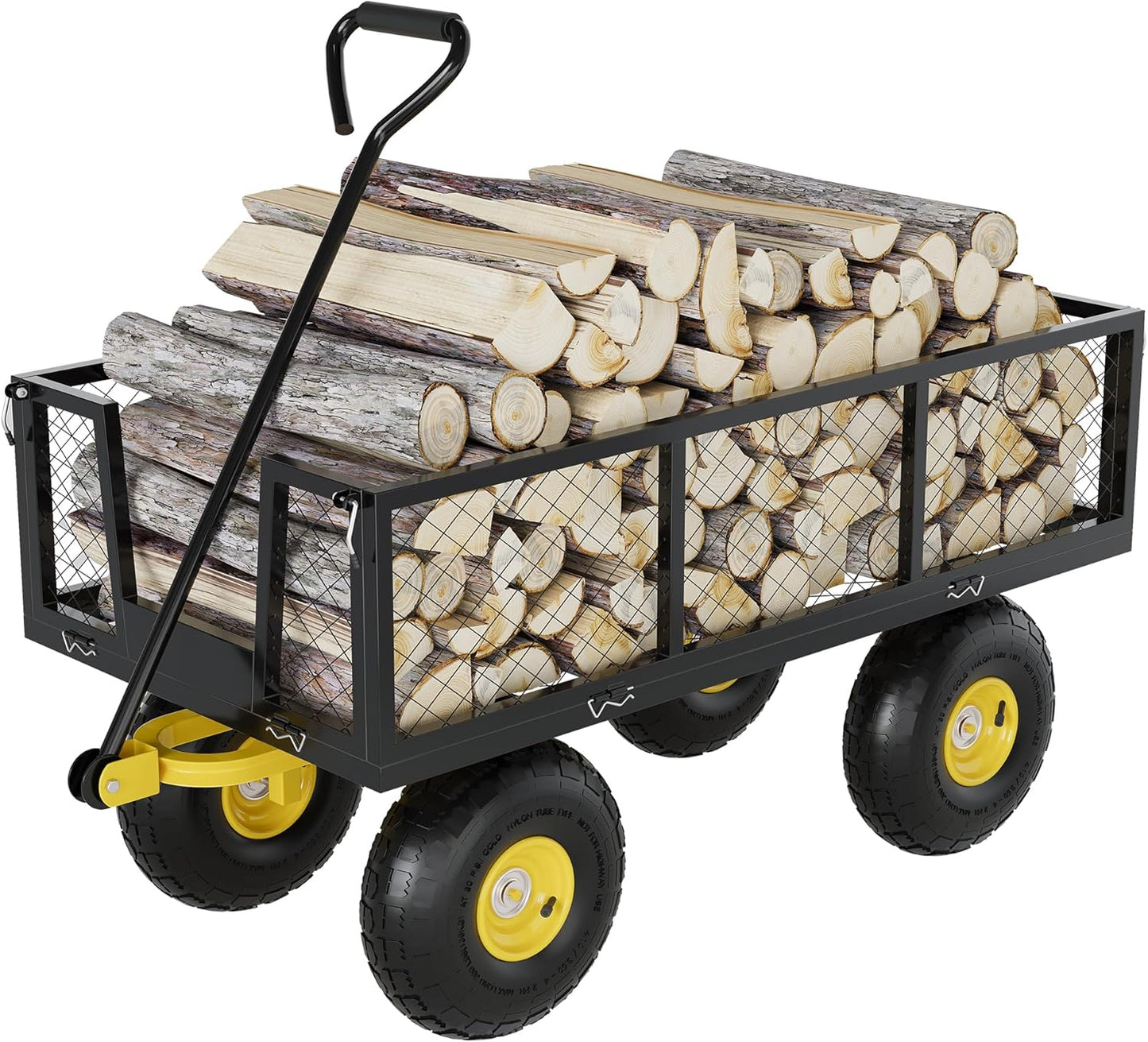 500 Lbs Garden Wagon, 2-in-1 Heavy-Duty Steel Garden Cart, with 10 Inch All-Terrain Tires and Removable Mesh Side Panels, 180° Rotating Handle, Metal Multi-Function Carts, Outdoor Gardens Wagon Cart-VerdiqueGarden