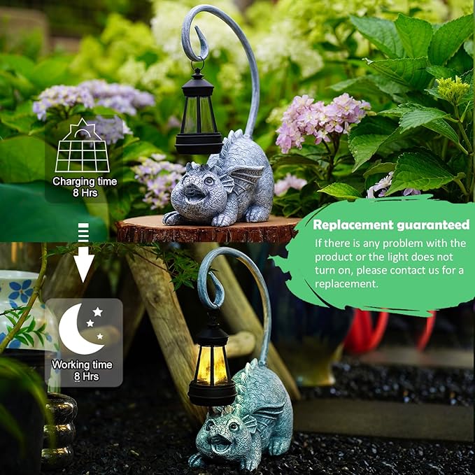 Baby Dragon Statue with Solar Lantern - Dragon Garden Decor and Housewarming Gifts for Mom, Women - Outdoor Dragon Gifts for Yard-VerdiqueGarden