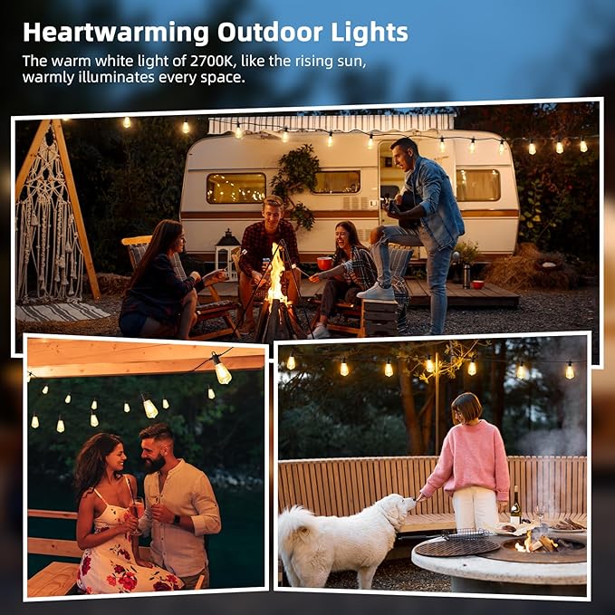 FOOMAN LED Outdoor String Lights, 150FT Outside Waterproof Patio Lights with 72+3 Shatterproof ST38 Edison Bulbs, 2700K Warm White Hanging Light, Dimmable Light for Back Yard Porch Party Gezebo-VerdiqueGarden