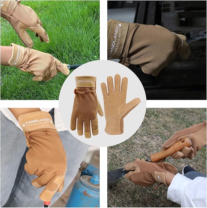 HLDD HANDLANDY Work Gloves for Women and Ladies, Leather Gardening Gloves Flexible Mechanic Working Gloves-VerdiqueGarden