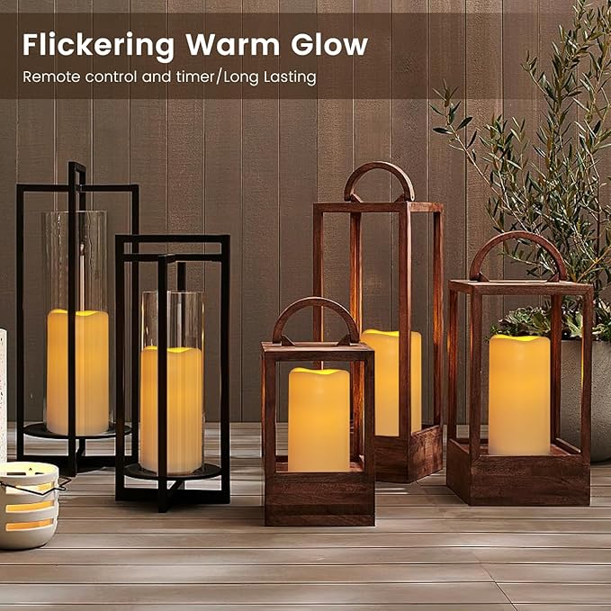 12PACK Waterproof Flameless Candles with Remote Control Candle, Battery Operated Flickering LED Pillar Candle Plastic,Large Size(D3 x H5.5) for Outdoor/Indoor Decoration Wedding, Party, Birthday-VerdiqueGarden