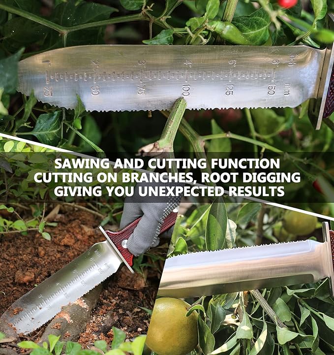 Hori Hori Garden Knife Tool - Stainless Gardening knife,With Sheath Soil Knife,Weeding Knife Yes Garden Digging, for Gardeners 2PACK-VerdiqueGarden