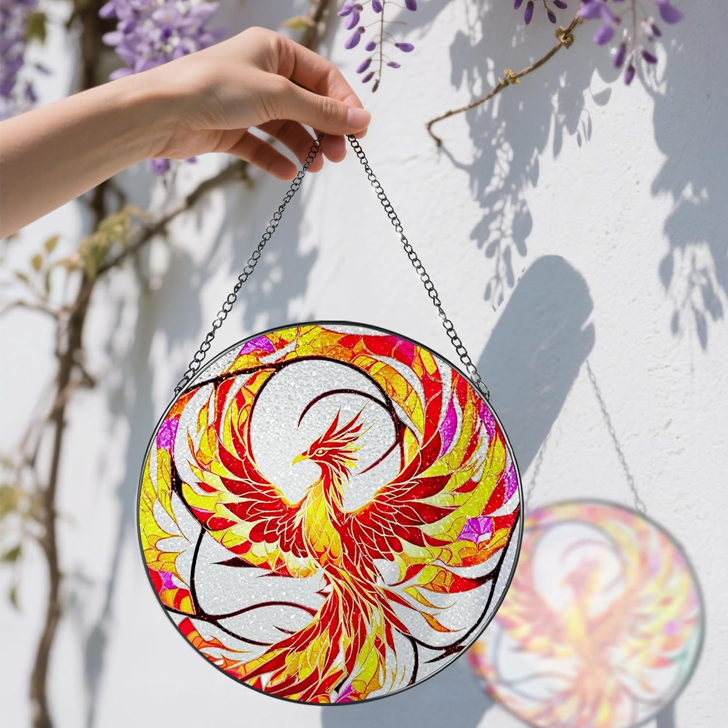 Stained Glass Window Hanging, Stained Glass Suncatcher, Phoenix Sun Catcher, Window Decor, Phoenix Gift, Gifts for Mothers Day, Christmas or Birthday Gift, Gifts for Her Mom Grandmother Daughter-VerdiqueGarden