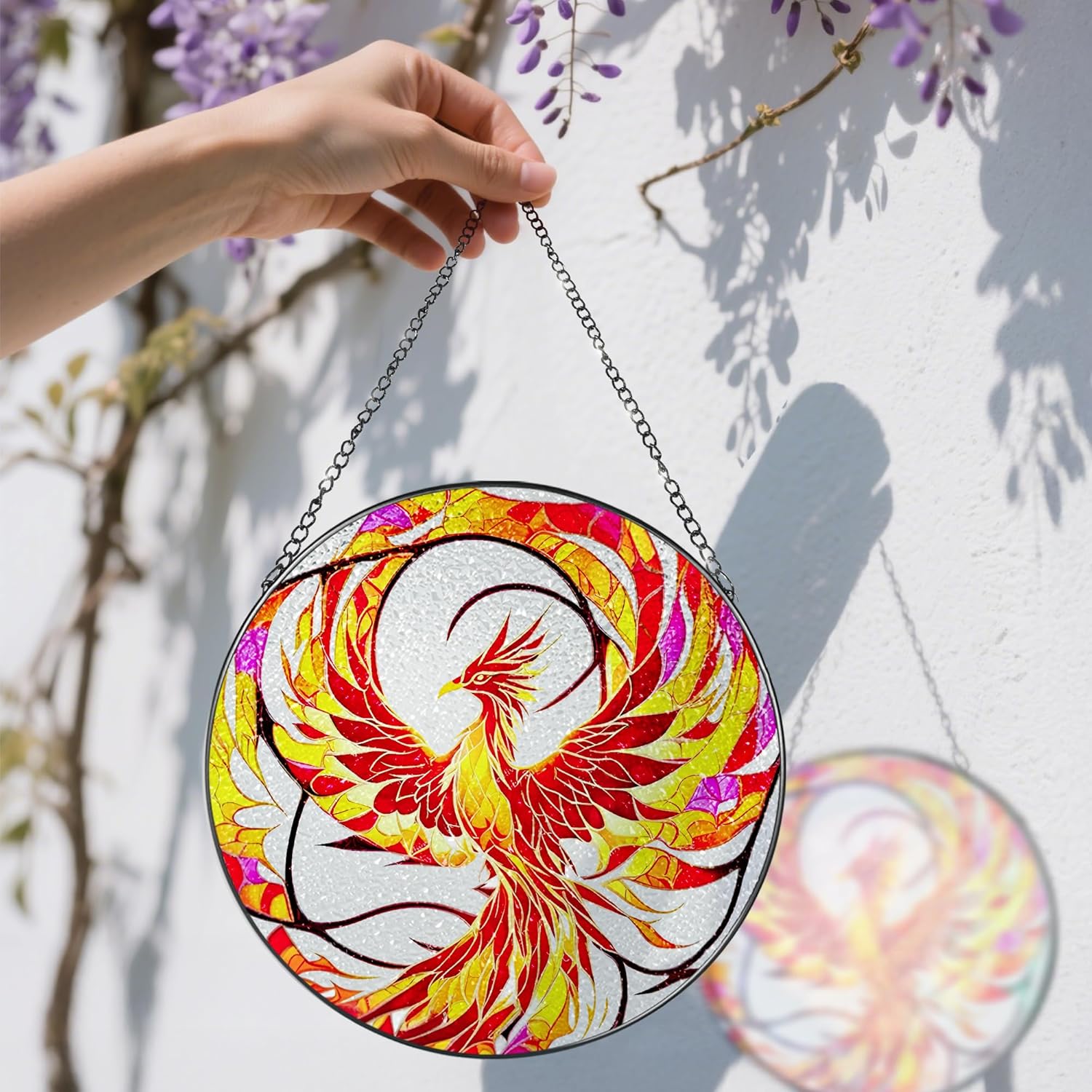 Stained Glass Window Hanging, Stained Glass Suncatcher, Phoenix Sun Catcher, Window Decor, Phoenix Gift, Gifts for Mothers Day, Christmas or Birthday Gift, Gifts for Her Mom Grandmother Daughter-VerdiqueGarden