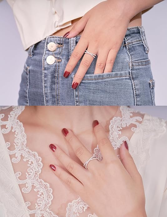 IMOLOVE Moissanite Eternity Ring, Criss Cross Wedding Bands for Women - Sterling Silver Stackable Rings Size 4-11