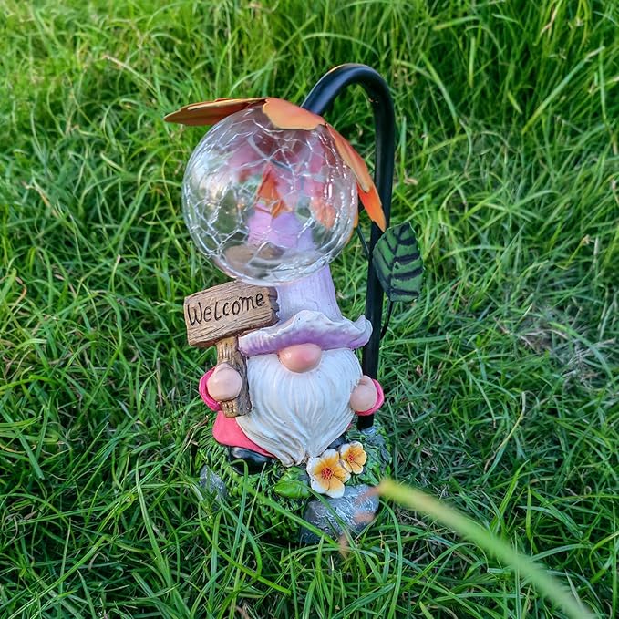 Garden Gnomes Outdoor Statue with Solar Lights Welcome Gnome Home Garden Decor Mom Gifts for Yard Patio Home Garden-VerdiqueGarden