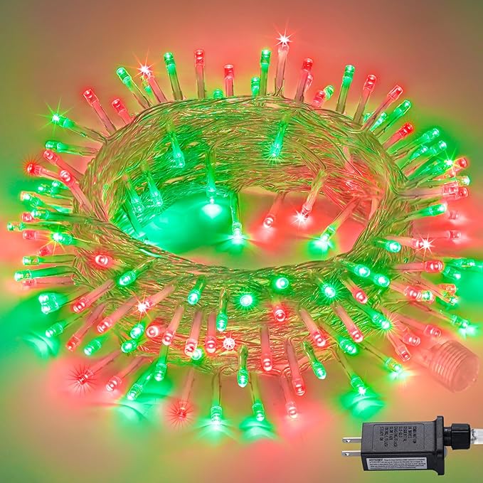 JMEXSUSS 200 LED Red and Green Christmas Lights Outdoor, 66ft String Lights Indoor Clear Wire Plug in for Bedroom Party Christmas Tree Decorations-VerdiqueGarden