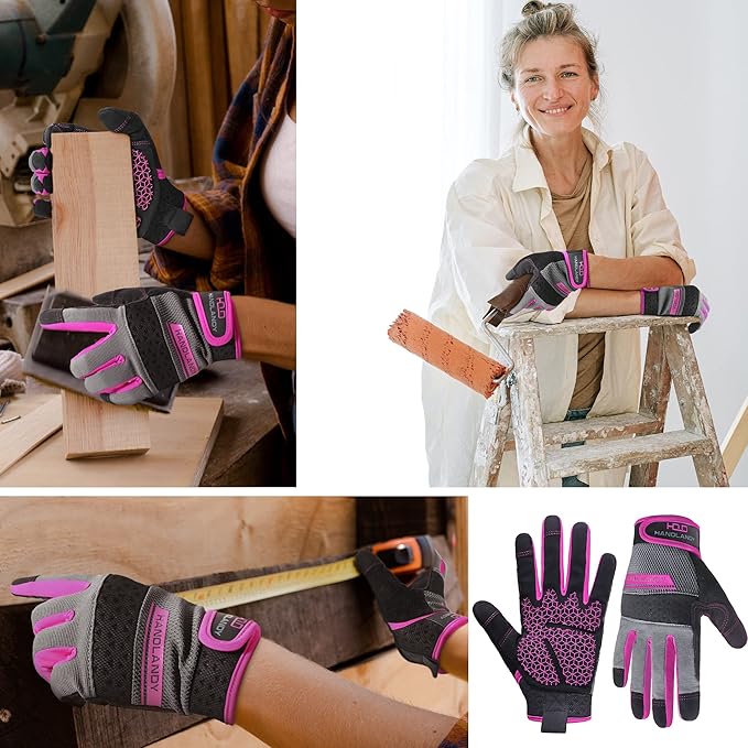 HANDLANDY Women Safety Work Gloves Utility Touch Screen Working Grip Glove for Yardwork Gardening Breathable Mechanic Gloves-VerdiqueGarden