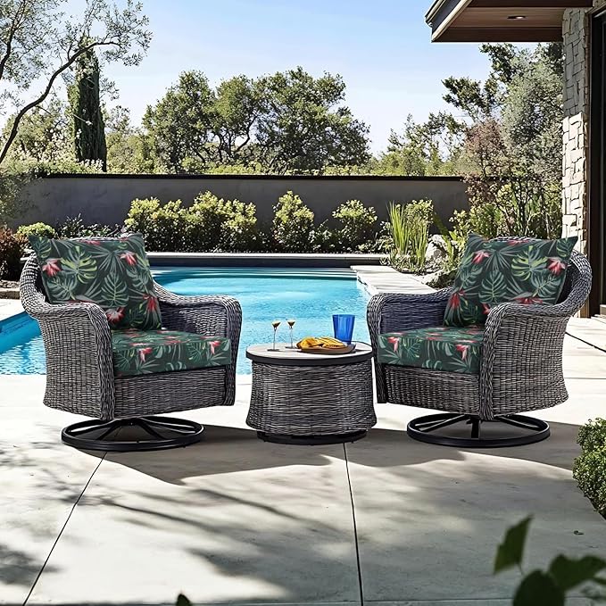 Favoyard Outdoor Seat Cushion 19 x 19 x 3 in Waterproof Pattern Fade Resistant Cover Removable Patio Furniture Cushions Deep Seat & Back Cushion Set with Adjustable Straps for Patio Chair Sofa Couch-VerdiqueGarden