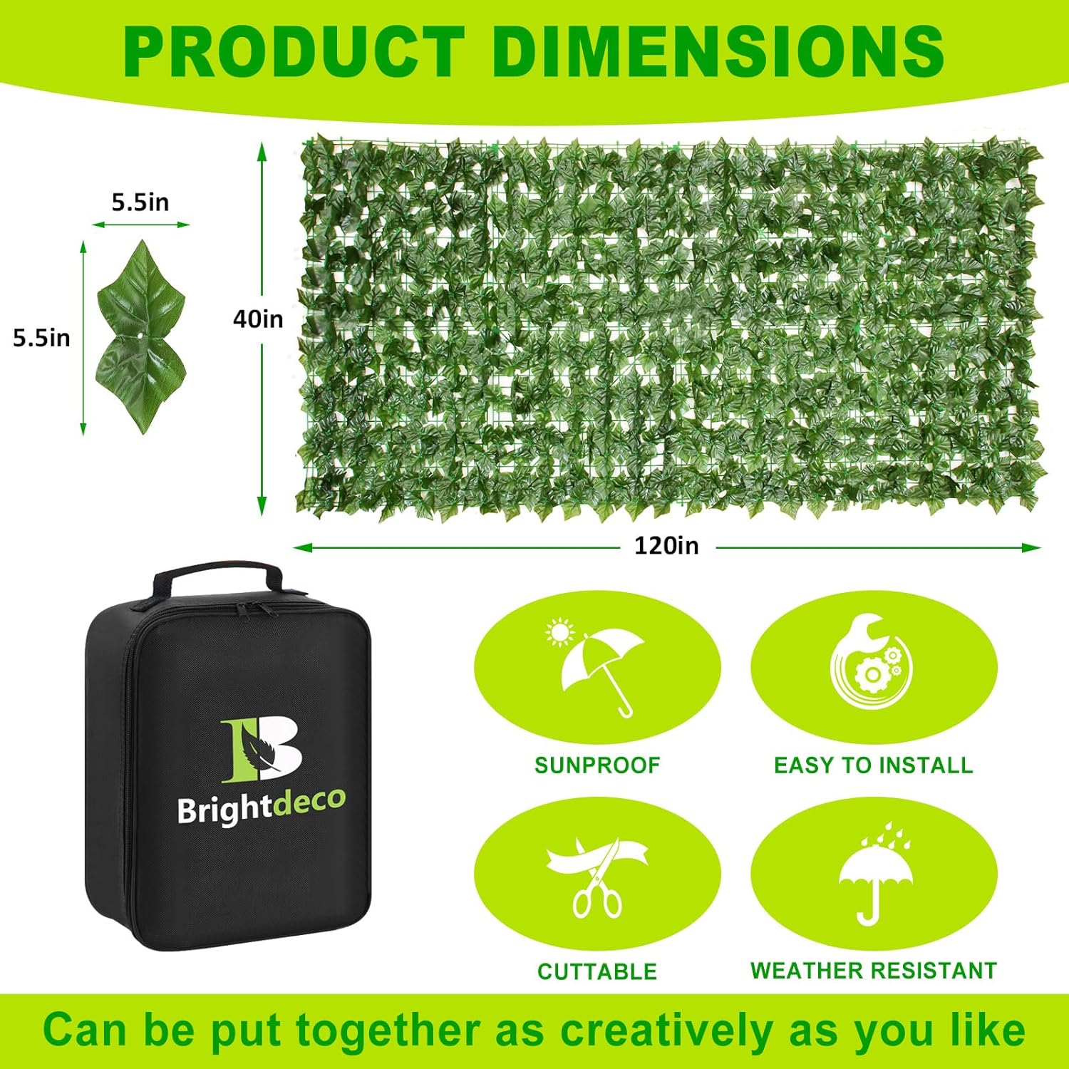 Artificial Ivy Privacy Fence Screen 40x120in Privacy Hedges Wall Faux UV-Anti Panel for Indoor Outdoor Garden Balcony Decor-VerdiqueGarden