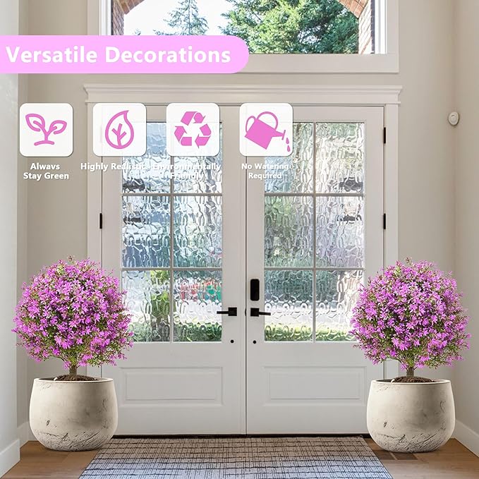 28" Artificial Boxwood Topiary Tree Purple, Set of 2 UV Resistant Fake Evergreen Shrubs Bushes with Ground Spike, Realistic Plants for Outdoor Indoor Front Porch Garden Home Decor-VerdiqueGarden