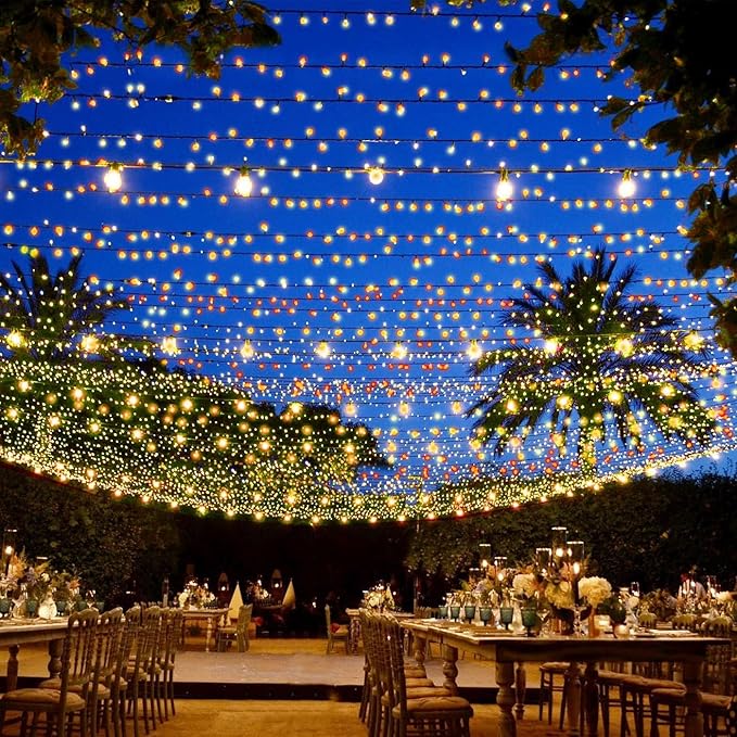 Outdoor String Lights, 1000 LED 328Ft Christmas Light with Remote, 8 Lighting Modes, Powered Plug for Wedding Party Garden Tree Yard Indoor Decorations-VerdiqueGarden