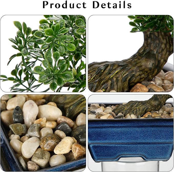 Artificial Bonsai Tree Faux Plants Indoor Fake Plants Decor with Blue Square Ceramic Pots for Home Table Office Desk Bathroom Shelf Bedroom Living Room Farmhouse Decorations-VerdiqueGarden