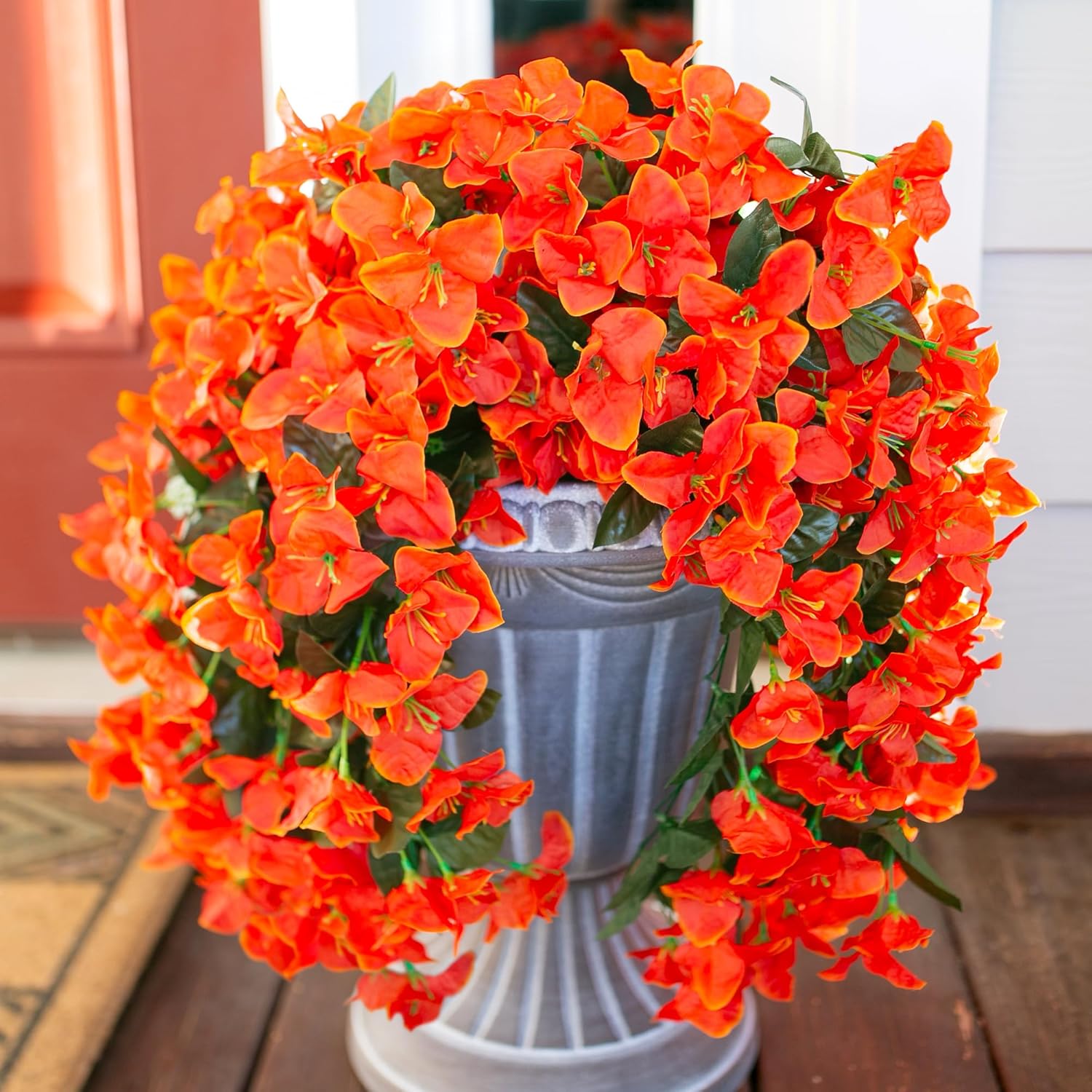 Bougainvillea Artificial Fall Hanging Flowers Plants for Outdoors Autumn Decoration, 2pcs Faux Bougainvillea Vines Orange Fake Flowers Realistic UV Resistant Silk Flowers for Outside Planter Yard Home-VerdiqueGarden