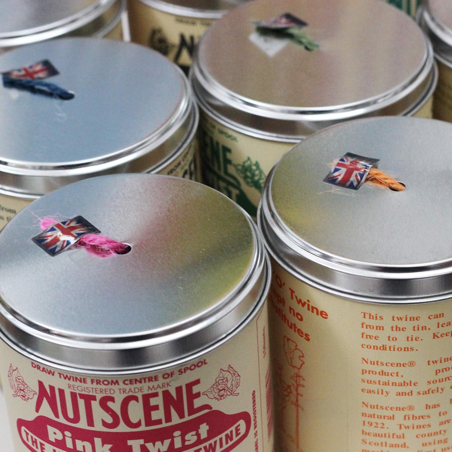 NUTSCENE Iconic Tin (Tin ‘O’ Twine) with Their Heritage Scottish Jute Twine and Hole in Top for Easy Dispensing. 14 Colors to Choose from. 164 Yards. (Deep Orchid)-VerdiqueGarden