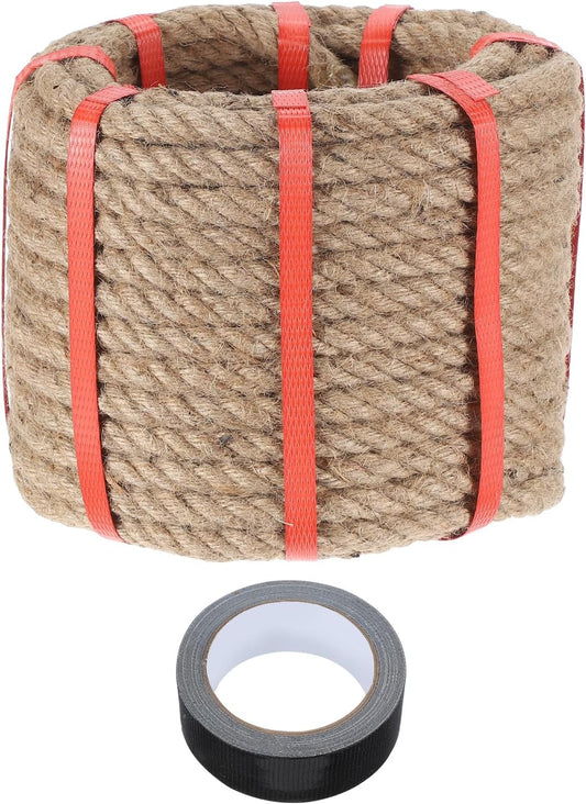 MECCANIXITY Jute Rope 0.5 Inch x 66ft, Thick Twine Rope Ropes Braided Jute Twine Natural Brown Burlap Cord String Heavy Twisted with Tape for Decorative Crafts Railing Swing Tug of War-VerdiqueGarden