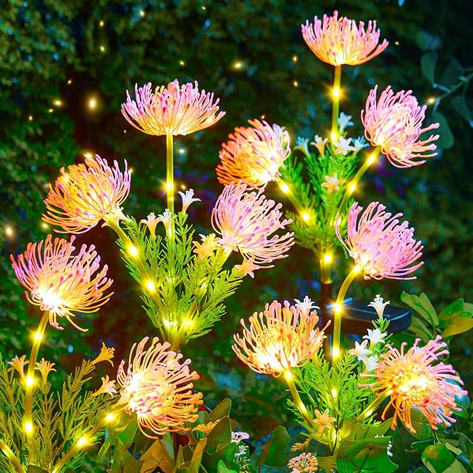 Brightown Outdoor Solar Garden Lights - 4 Pack LED Flower Lights with Glowing Flowers & Stems, Realistic, Bigger Solar Panel, Waterproof for Yard Patio Home, Pink-VerdiqueGarden