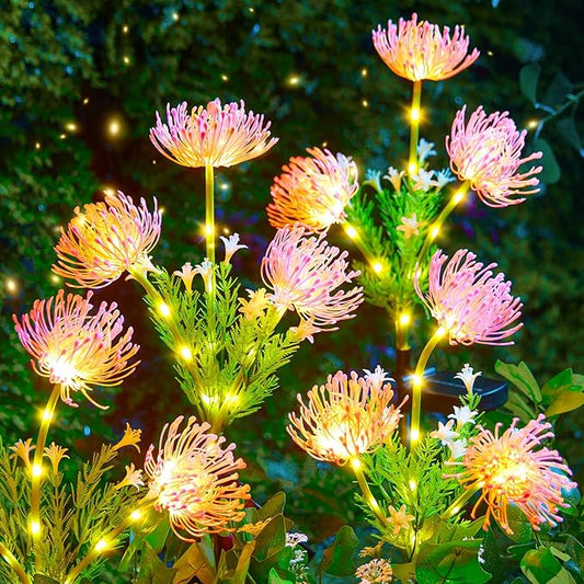 Brightown Outdoor Solar Garden Lights - 4 Pack LED Flower Lights with Glowing Flowers & Stems, Realistic, Bigger Solar Panel, Waterproof for Yard Patio Home, Pink-VerdiqueGarden