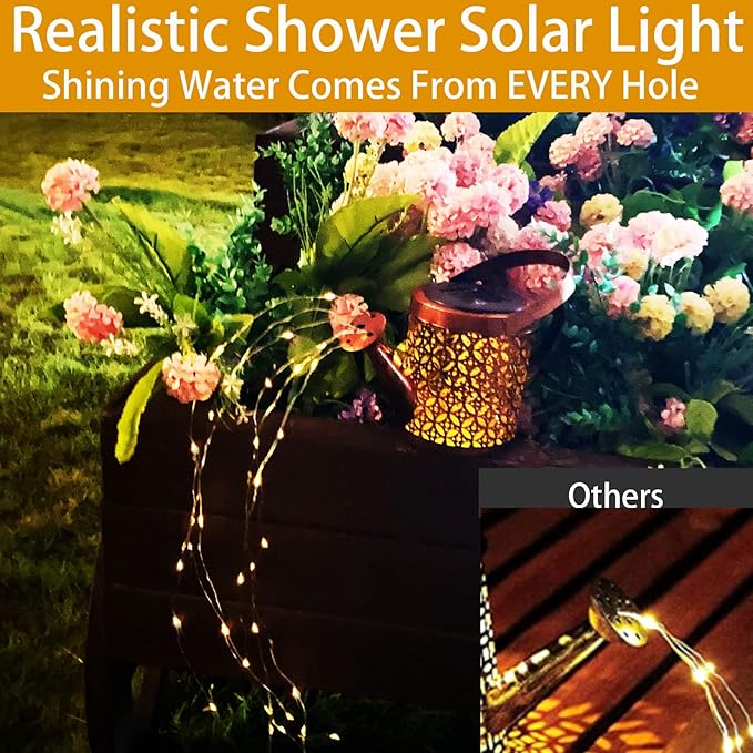 Solar Lanterns Outdoor Waterproof,Metal Watering Can Garden Decor,Hanging Solar Path Lights Yard Art,Outside Patio Decorations Gardening Birthday Gifts for Mom Grandma Women,with Hook,Large-VerdiqueGarden