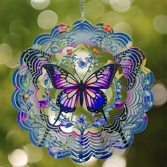 Wind Spinners Metal Butterfly - Butterfly Gifts for Women Mom Grandma Wife, Hanging Wind Spinner for Outdoor & Indoor Decorations, 12 inch 3D Wind Spinner for Ornament Gifts-VerdiqueGarden