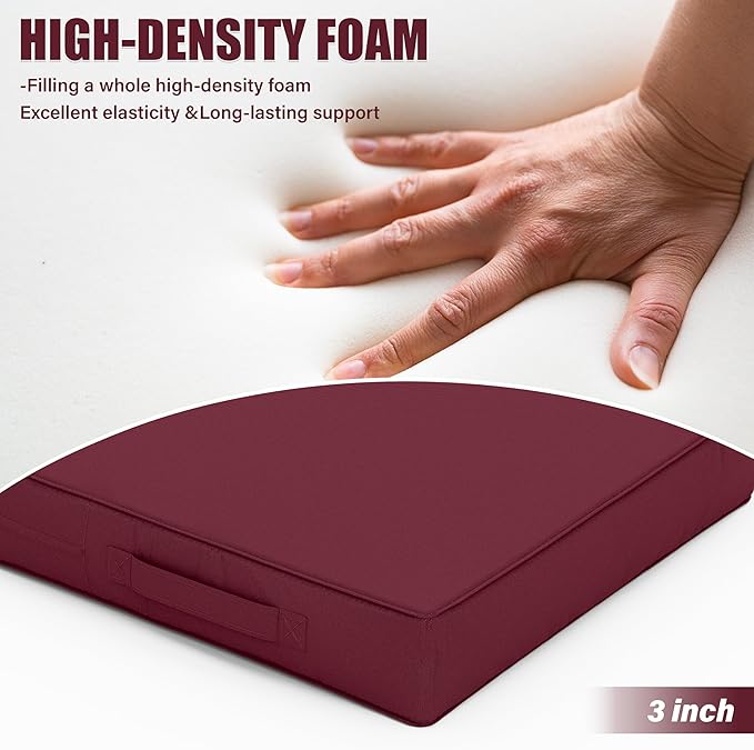 Patio Chair Cushions 17 X 16 X 3 Inch Waterproof Outdoor Seat Cushions for Patio Furniture, Outdoor Sofa Couch Pads with Ties & Handle, Set of 2, Burgundy-VerdiqueGarden