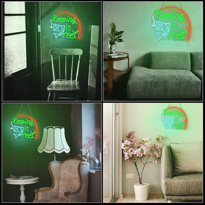 Keeping It Reel Neon Sign Fishing Themed LED Wall Decor for Man Caves, Tackle Shops & Lake Houses, USB-Powered Adjustable Brightness, Angler-Themed Decoration-VerdiqueGarden