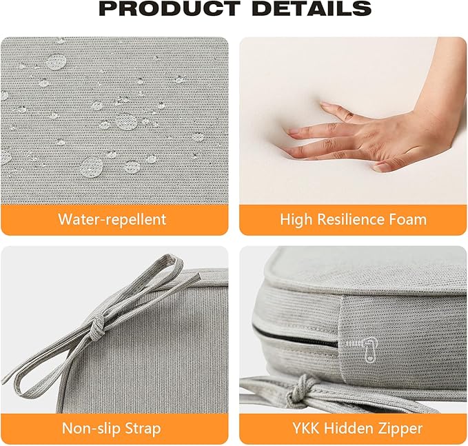 Sunbrella Round Corner Seat Cushions, 17" x 16" x 2", Set of 4, Indoor Outdoor Water Repellent Universal Chair Pads with Ties for Patio Furniture, Garden Dining Chairs, Specrtum Pebble-VerdiqueGarden