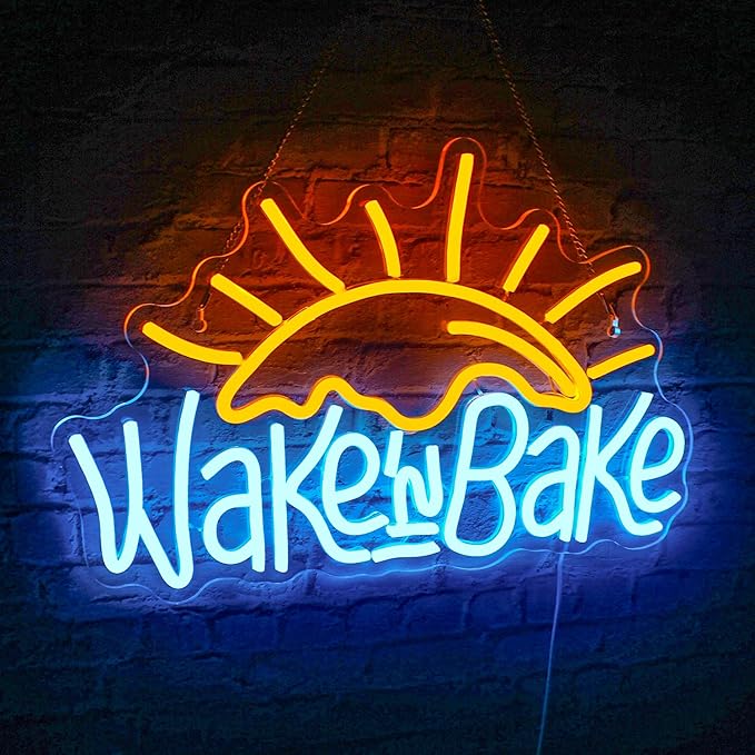WLHOPE Wake in Bake Neon Signs Yellow Blue LED Neon Signs for Wall Decor, USB Fried Eggs Neon Light Letter Bakeing Neon Sign for Bedroom Home Kitchen Cake Baking Shops Cafes Birthday Party-VerdiqueGarden