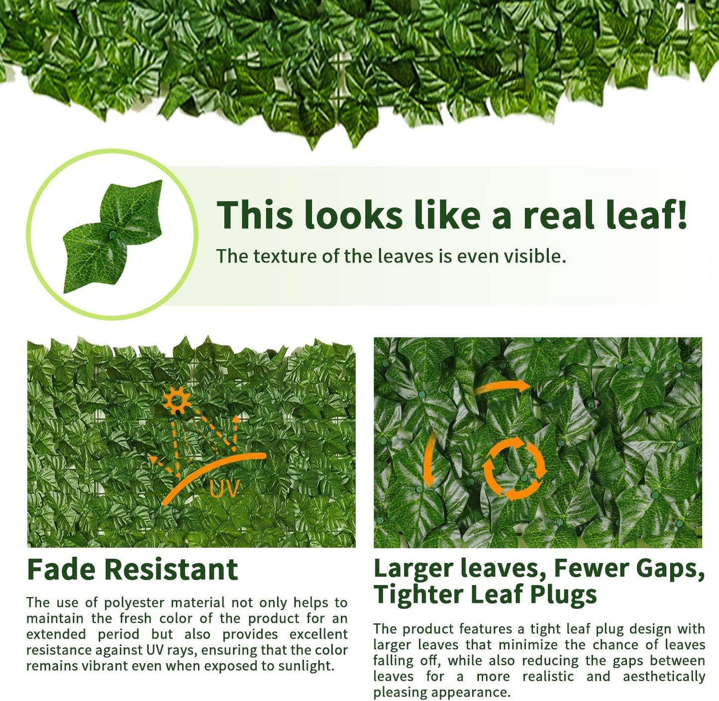 Jinwu Artificial Ivy Privacy Fence Screen (2 Rolls, Total 59x118 inch), Expandable Faux Privacy Fence with 80 pcs Zip Ties, Decoration for Outdoor Garden, Printed Sweet Potato Leaf-VerdiqueGarden