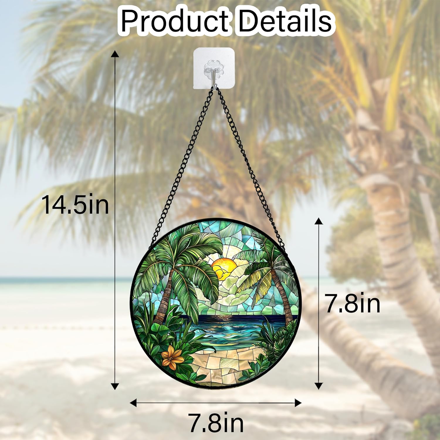 Stained Glass Window Hanging, Green Beach Scenery Suncatcher Diamond Glass Panel Hangings Sun Catchers Decor for Birthday for Women, Men, Wife, Aunt, and Mom 7.8 in-VerdiqueGarden