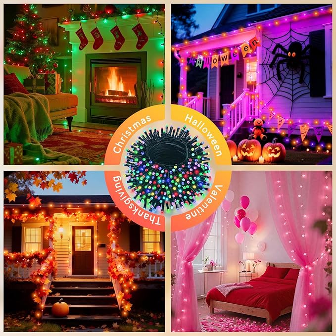 LitHome 99ft 300Led Color Changing String Lights with Remote,35 Colors RGB Christmas Lights with Timer,Dimmable Led String Light Outdoor,Xmas Tree Light Indoor Plug in for Halloween Fall Party Decor-VerdiqueGarden